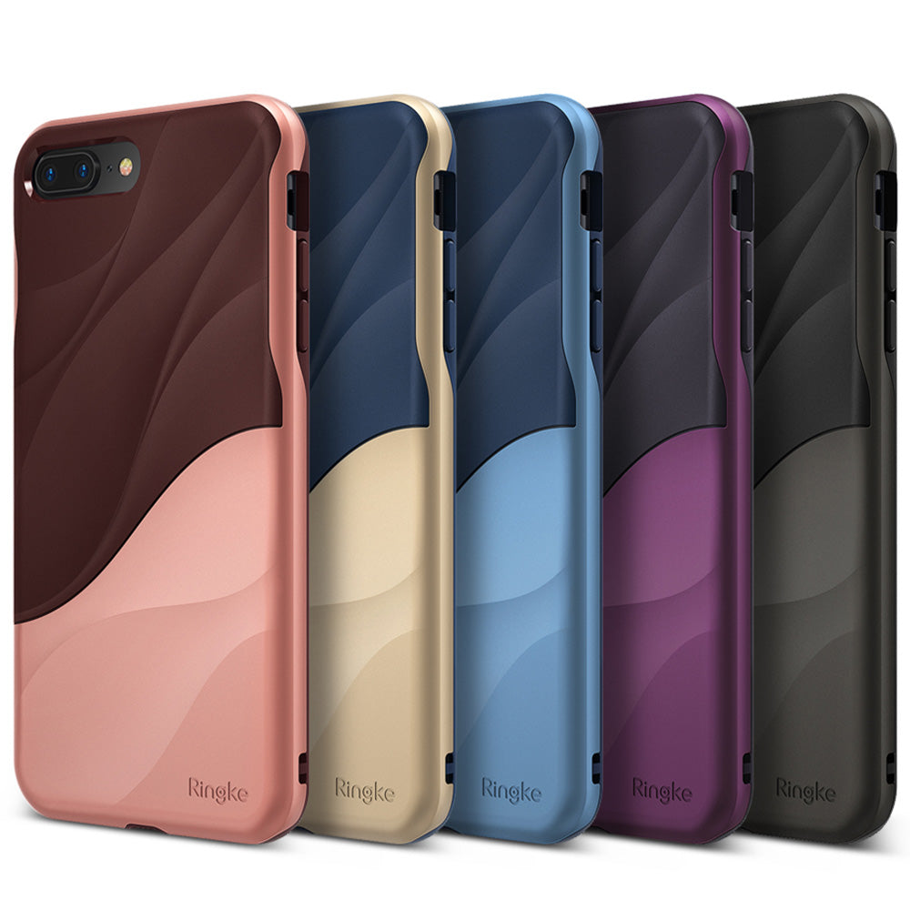 iPhone 8 Plus / 7 Plus Case | Wave - Five phone cases in varying two-tone color combinations with a wavy design.