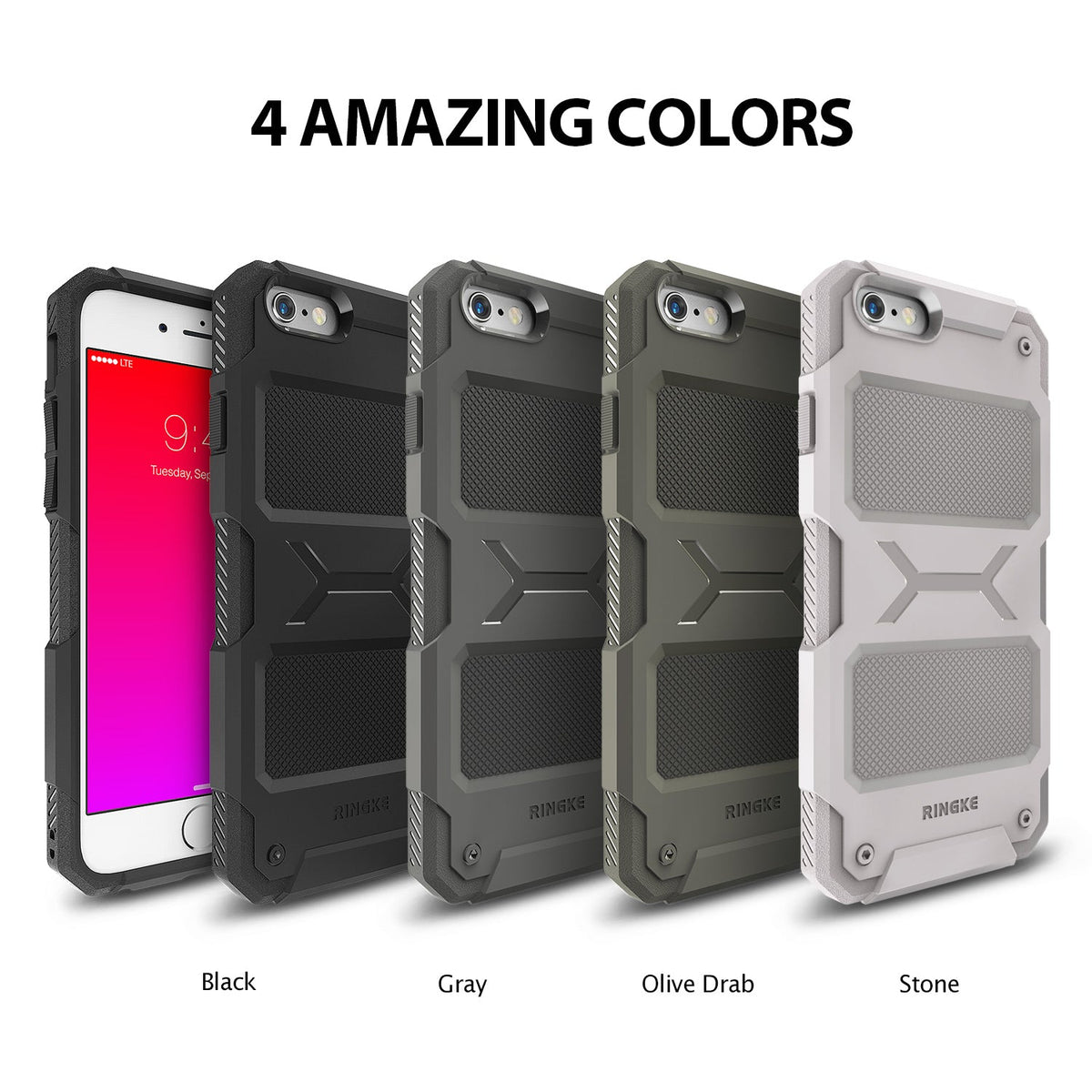 iPhone 6s Plus / 6 Plus Case | Rebel - Four rugged phone cases in black, gray, olive drab, and stone colors.