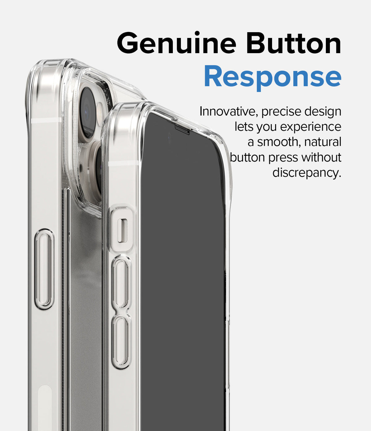iPhone 14 Case | Fusion Matte - Side view of a clear iPhone 14 case highlighting precise button cutouts and design.