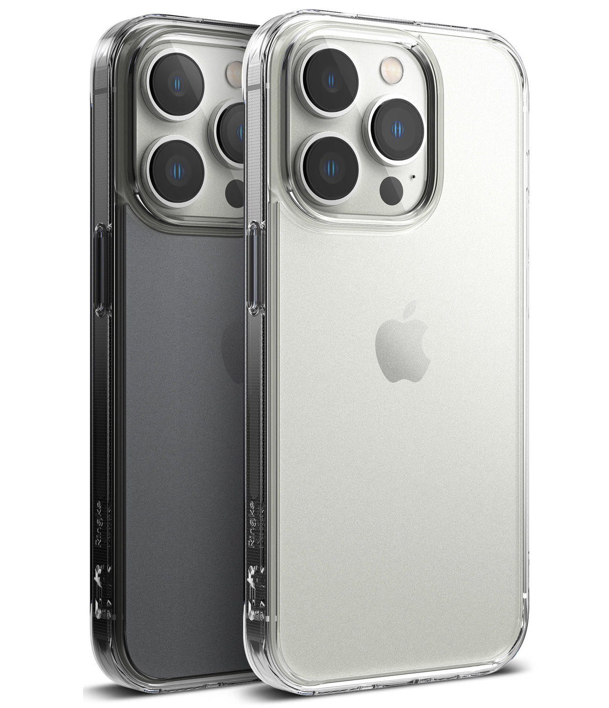 iPhone 14 Pro Case | Fusion Matte - Two iPhone 14 Pro phones in clear matte cases, one black and one silver, shown from the back.