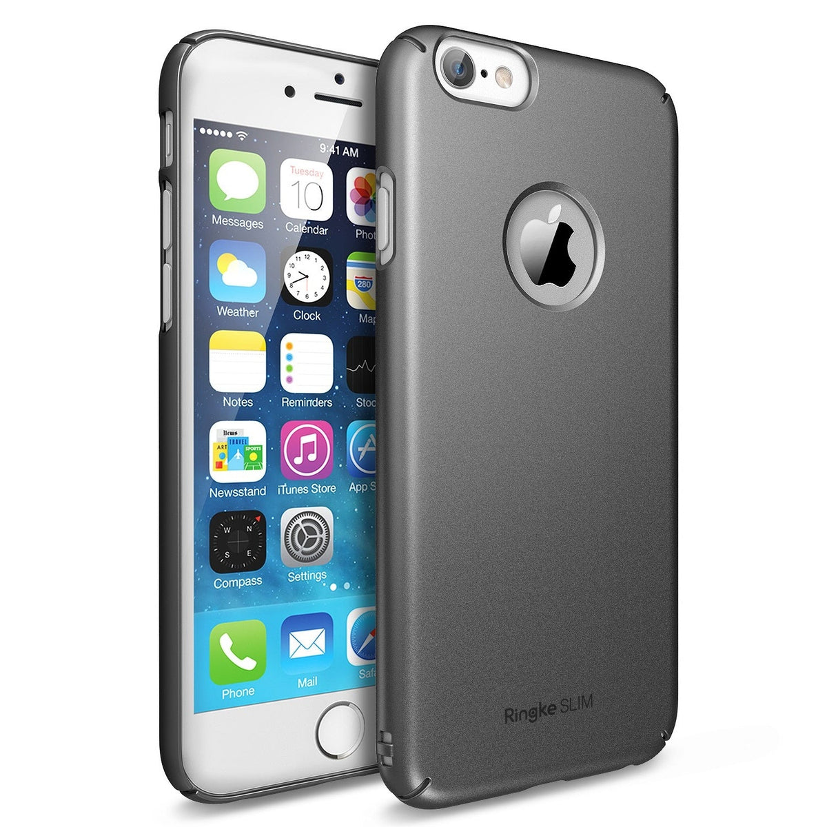 iPhone 6 Plus Case | Slim Logo-Cut - Gunmetal slim phone case with circular Apple logo cutout on back.