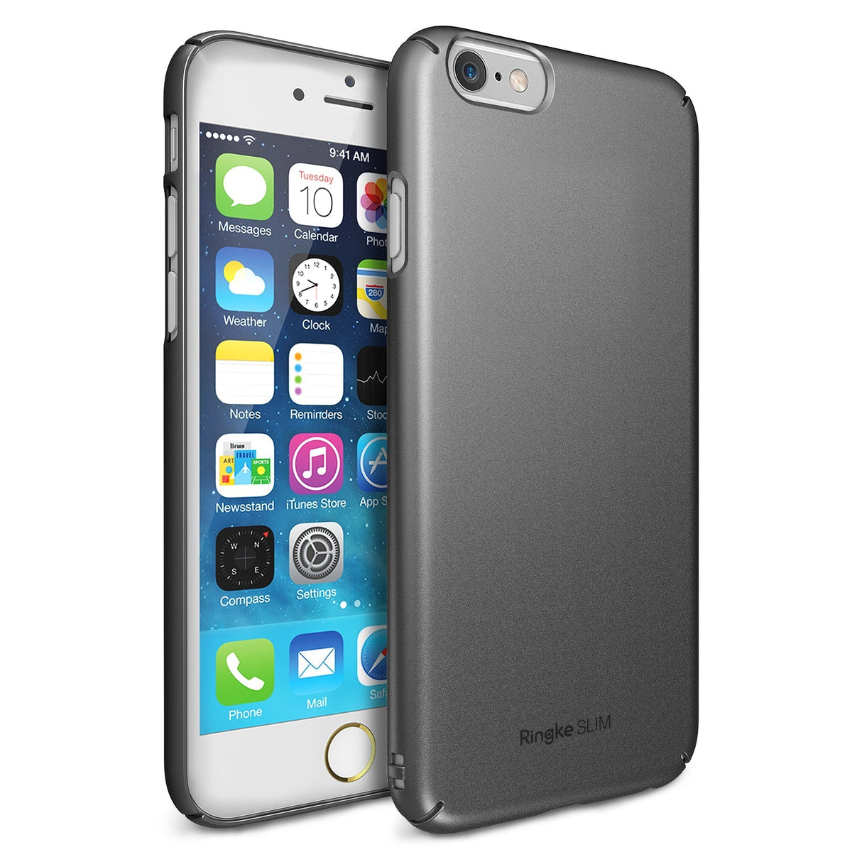 iPhone 6 Case | Slim - Gunmetal slim-fit phone case shown from front and back angles on a white iPhone 6.