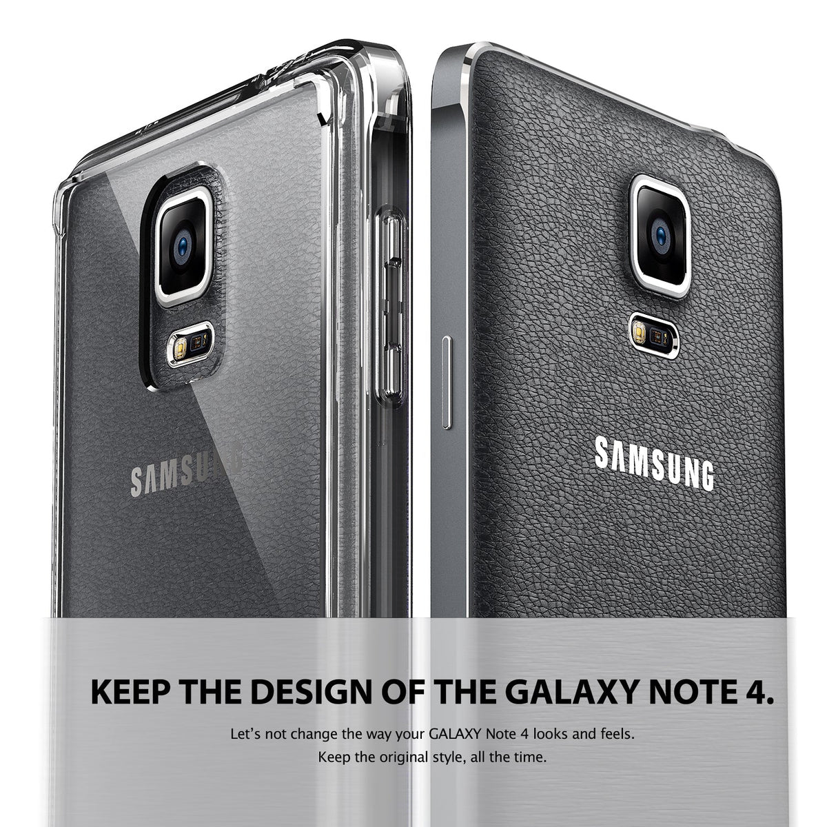 Galaxy Note 4 Case | Fusion - A clear protective case on a Galaxy Note 4 phone next to the phone without a case.