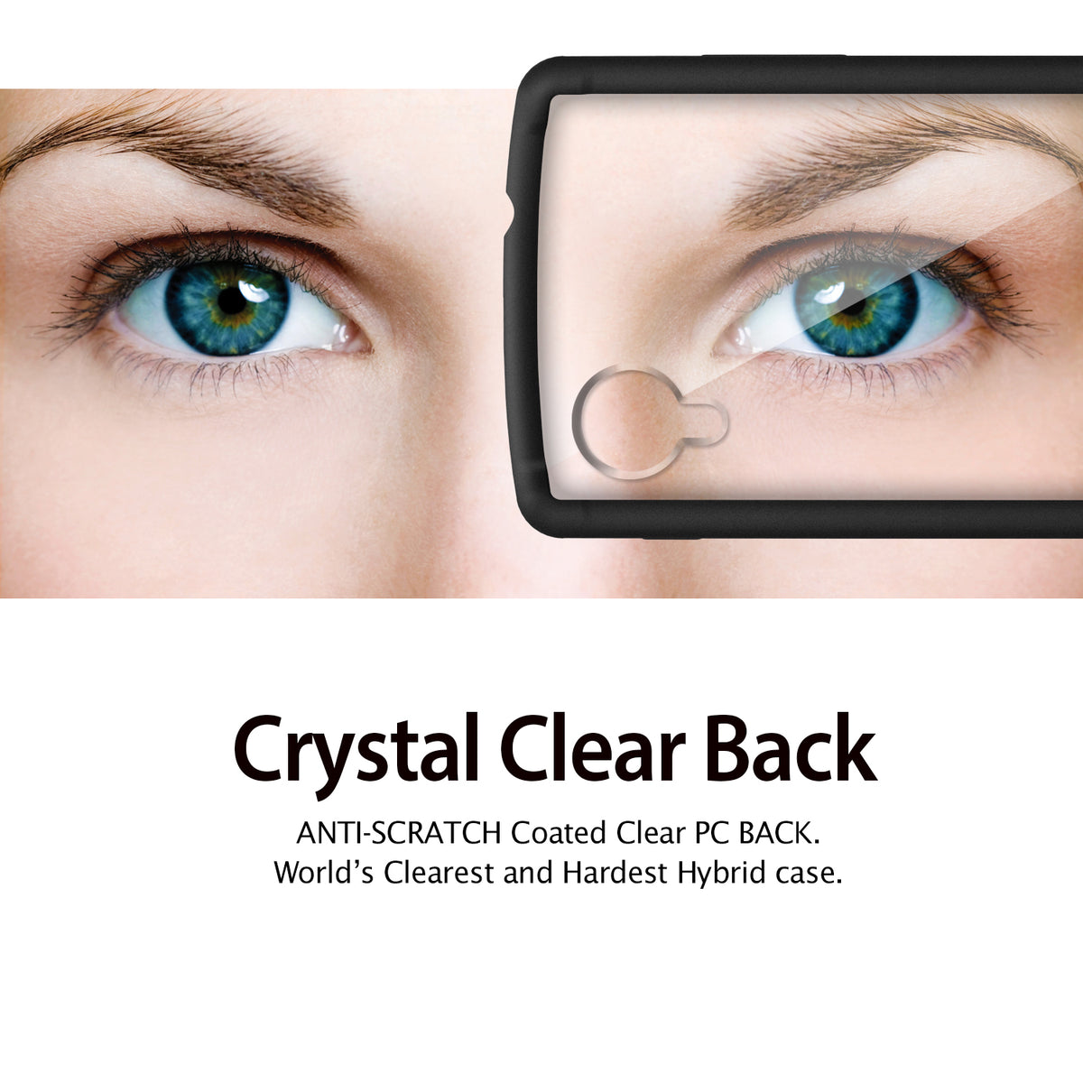 Google Nexus 5 Case | Fusion - Black - Clear phone case overlaying a close-up of blue eyes to demonstrate transparency.
