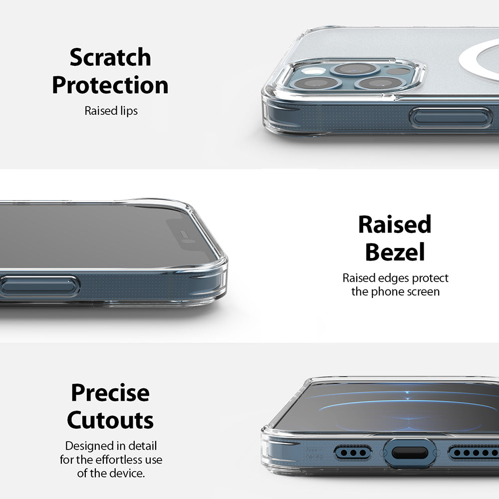 iPhone 12 / 12 Pro Case | Fusion Magnetic - Three panels showing raised camera lips, screen bezels, and port cutouts.