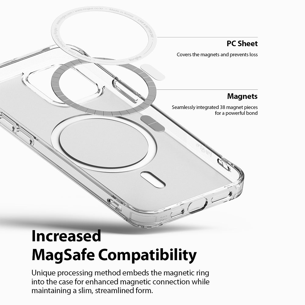 iPhone 12 / 12 Pro Case | Fusion Magnetic - Exploded view of a clear phone case showing integrated magnetic ring components.