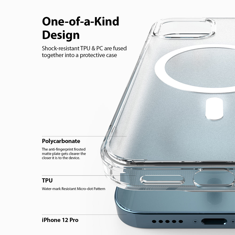 iPhone 12 / 12 Pro Case | Fusion Magnetic - Clear protective case with magnetic ring hovering above an iPhone 12 Pro.