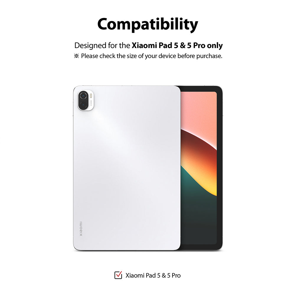 Xiaomi Pad 5 / 5 Pro Screen Protector | Invisible Defender Glass - Xiaomi Pad 5 / 5 Pro Screen Protector - Compatibility text above a white tablet showing its back and front display.