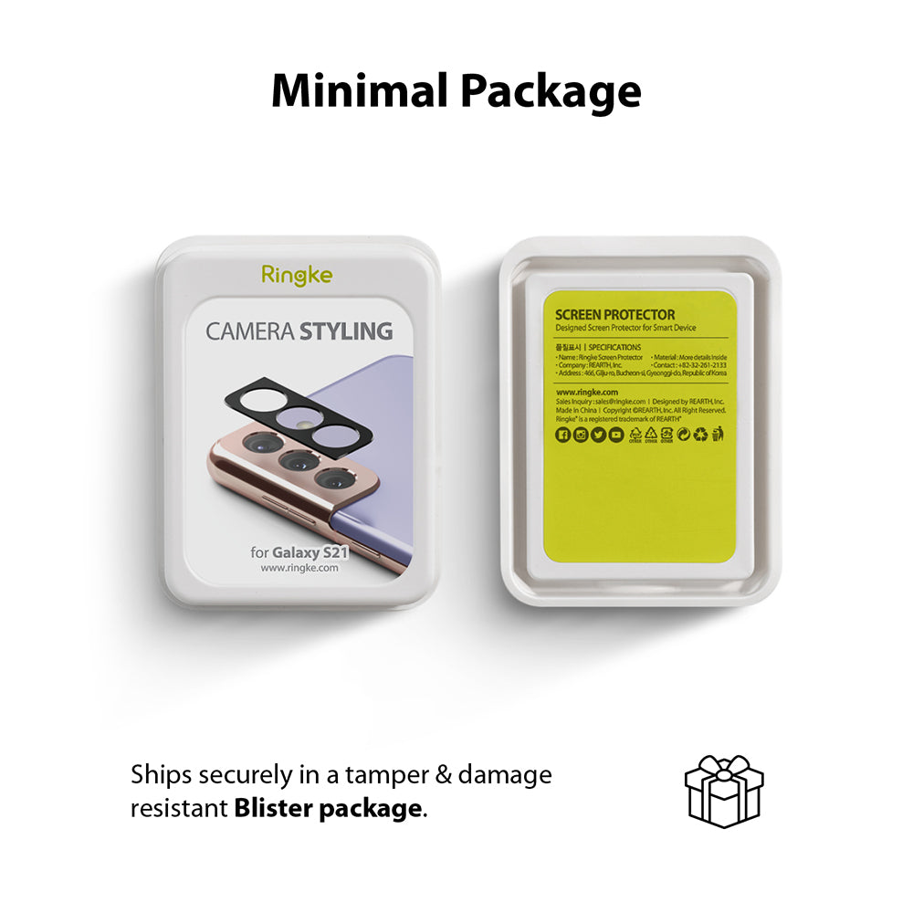 Galaxy S21 | Camera Styling - Two white blister packages showing Ringke camera lens protectors for a Galaxy S21 phone.