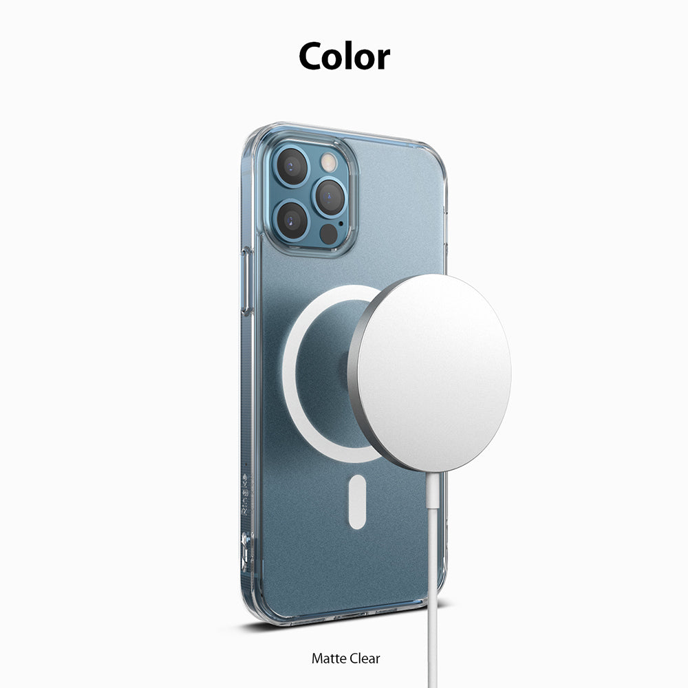 iPhone 12 / 12 Pro Case | Fusion Magnetic - Matte clear phone case with a white magnetic charging ring attached.
