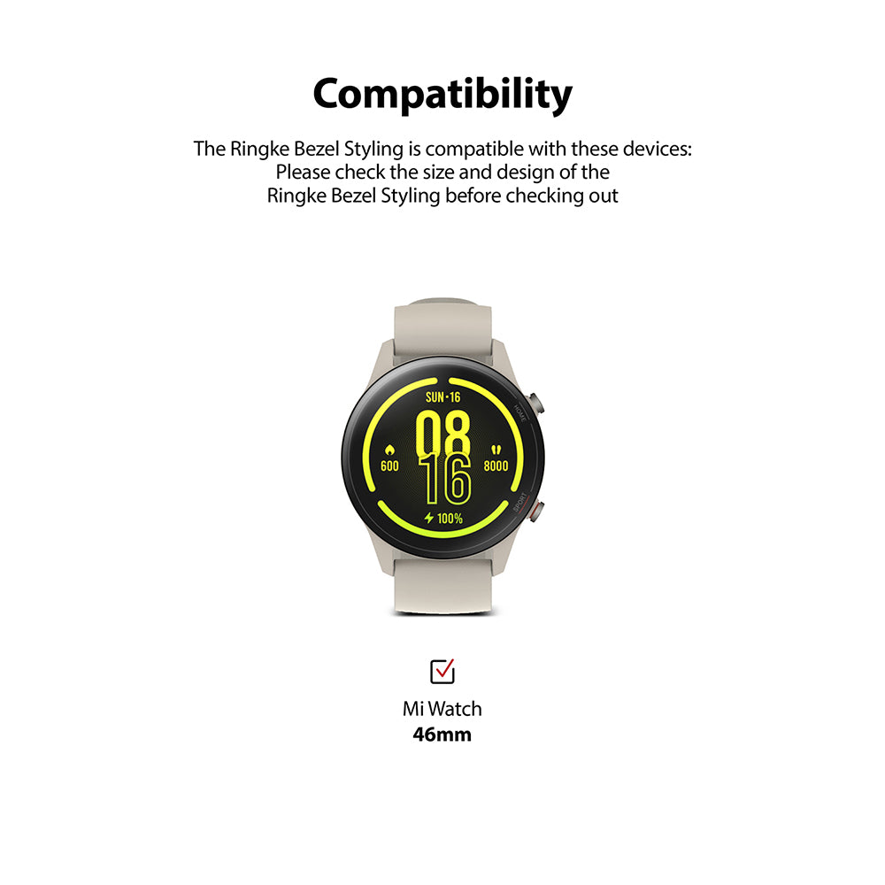 Xiaomi Mi Watch 46mm | Bezel Styling 46-01 - Xiaomi Mi Watch 46mm - Beige smartwatch with a black digital display face showing time, date, and battery percentage.