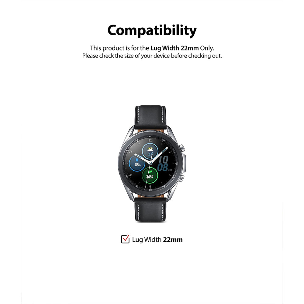 Watch Lug 22mm | Metal One Band α - Silver - Smartwatch with black leather strap and silver case showing 22mm lug width.