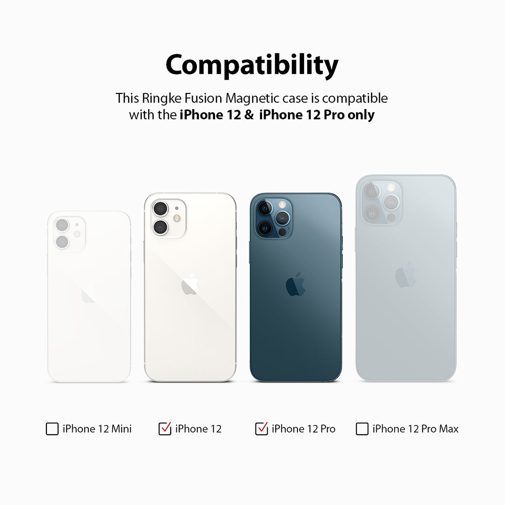 iPhone 12 / 12 Pro Case | Fusion Magnetic - Compatibility chart showing iPhone 12 and 12 Pro checked as compatible.