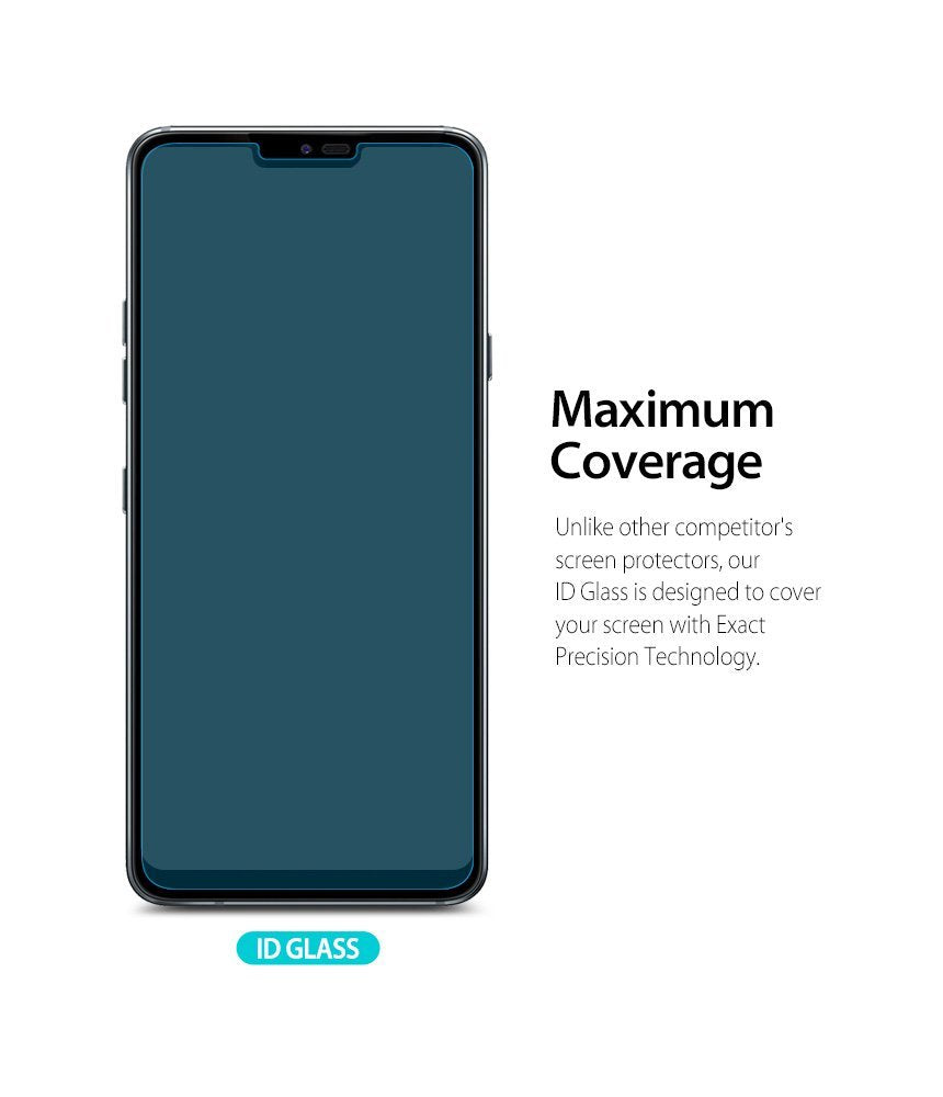 LG G7 ThinQ Screen Protector | Invisible Defender Glass - LG G7 ThinQ Screen Protector - Smartphone with screen protector applied, text highlighting maximum coverage and precision.