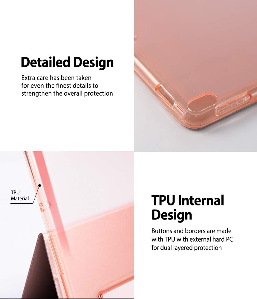 Smart Cover Clear Slim Stand | iPad - Close-up views of a clear iPad case highlighting TPU borders and dual-layered protection.