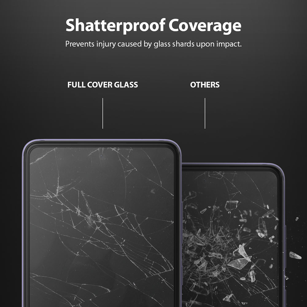Galaxy A72 Screen Protector | Invisible Defender - Galaxy A72 Screen Protector - Comparison showing a cracked screen protector staying intact versus a shattered screen.