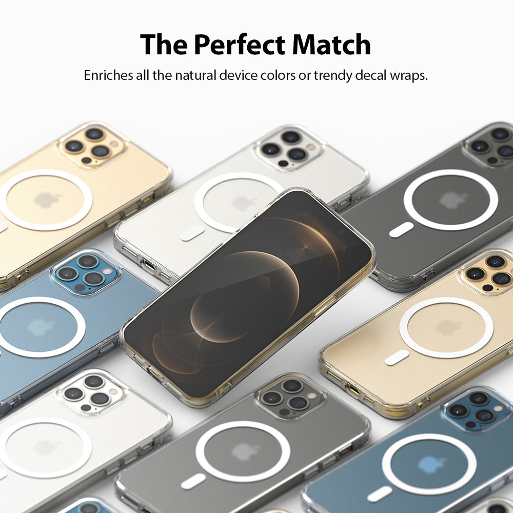 iPhone 12 / 12 Pro Case | Fusion Magnetic - Multiple iPhone 12/12 Pro phones in clear magnetic cases arranged on a white background.
