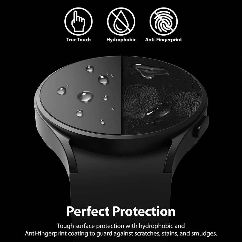 Galaxy Watch 5 / 4 (40mm) Screen Protector | Sapphire Crystal Glass - Galaxy Watch 5 / 4 (40mm) Screen Protector - Watch face split between water-repellent surface and fingerprint-resistant side.