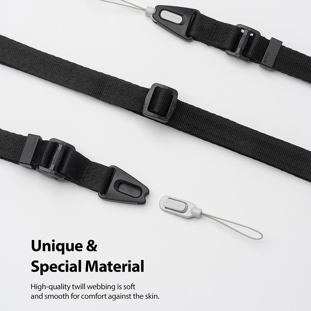 Lanyard Strap | Black - Black adjustable twill webbing lanyard with plastic buckles and a detachable quick-release connector.