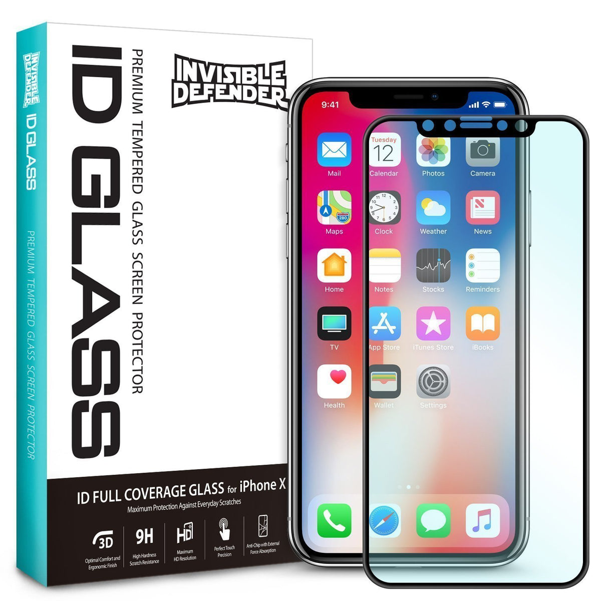 iPhone X Screen Protector | Full Cover Glass - Invisible Defender tempered glass protector overlaying an iPhone X.