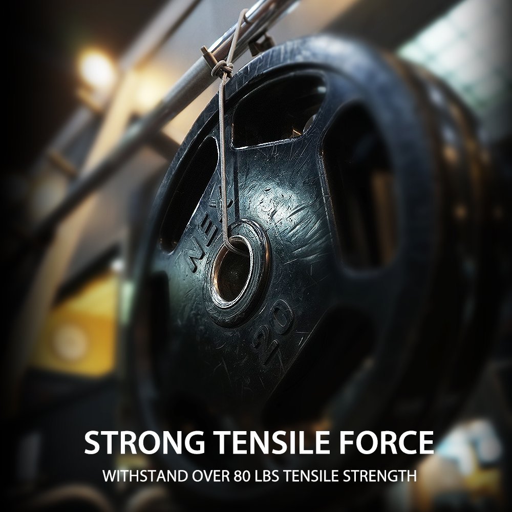 USB Type C Cable - A durable cable hanging and supporting a heavy 20kg black gym weight plate to demonstrate tensile strength.