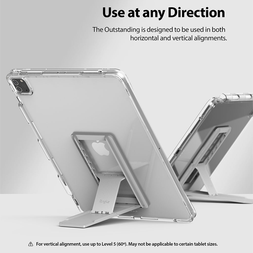 Fusion Plus + Outstanding | iPad - Two iPads in clear cases with integrated silver kickstands positioned vertically and horizontally.