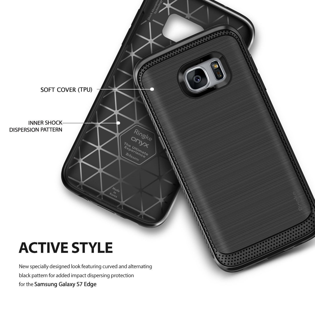 Galaxy S7 Edge Case | Onyx - Gray - Brushed metal texture phone case with internal shock-dispersion pattern.