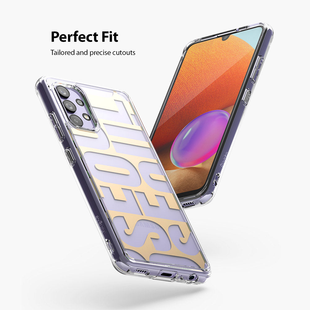 Galaxy A32 4G Case | Fusion Design - Seoul - Clear phone case with Seoul typography, showing front and back views.