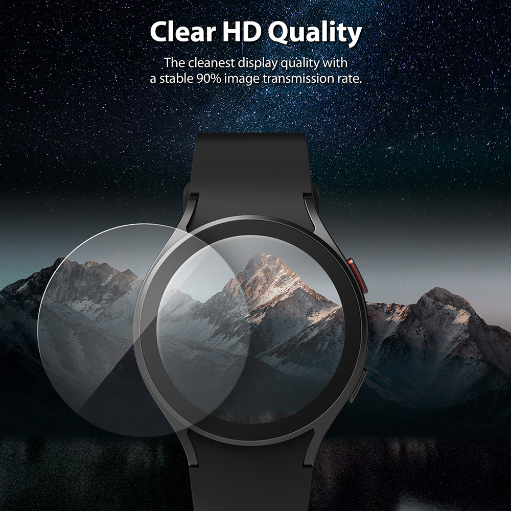 Galaxy Watch 5 / 4 (40mm) Screen Protector | Sapphire Crystal Glass - Galaxy Watch 5 / 4 (40mm) Screen Protector - A smartwatch with a circular glass protector hovering over its display.