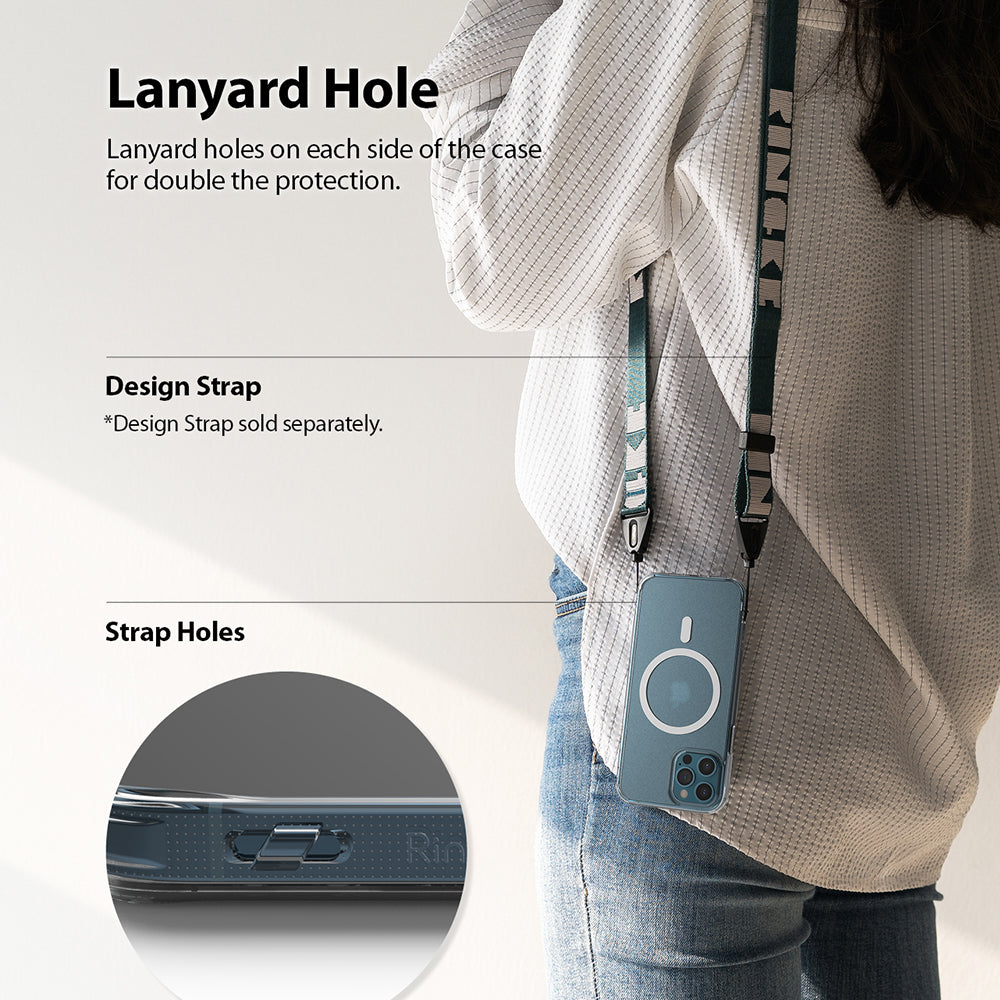 iPhone 12 / 12 Pro Case | Fusion Magnetic - Person wearing a phone case with a lanyard attached to side strap holes.