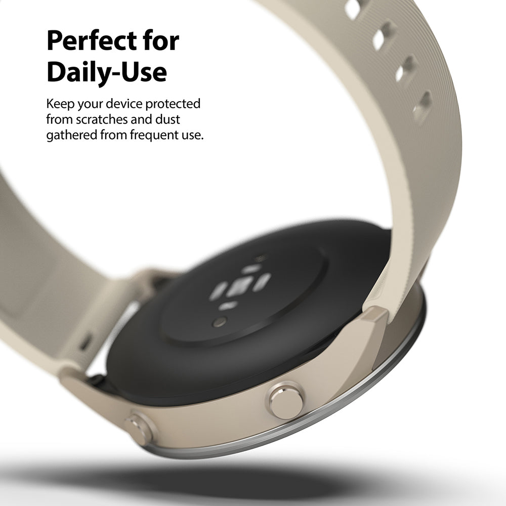 Xiaomi Mi Watch 46mm | Bezel Styling 46-01 - Close-up of a beige smartwatch with a black sensor back and side buttons.