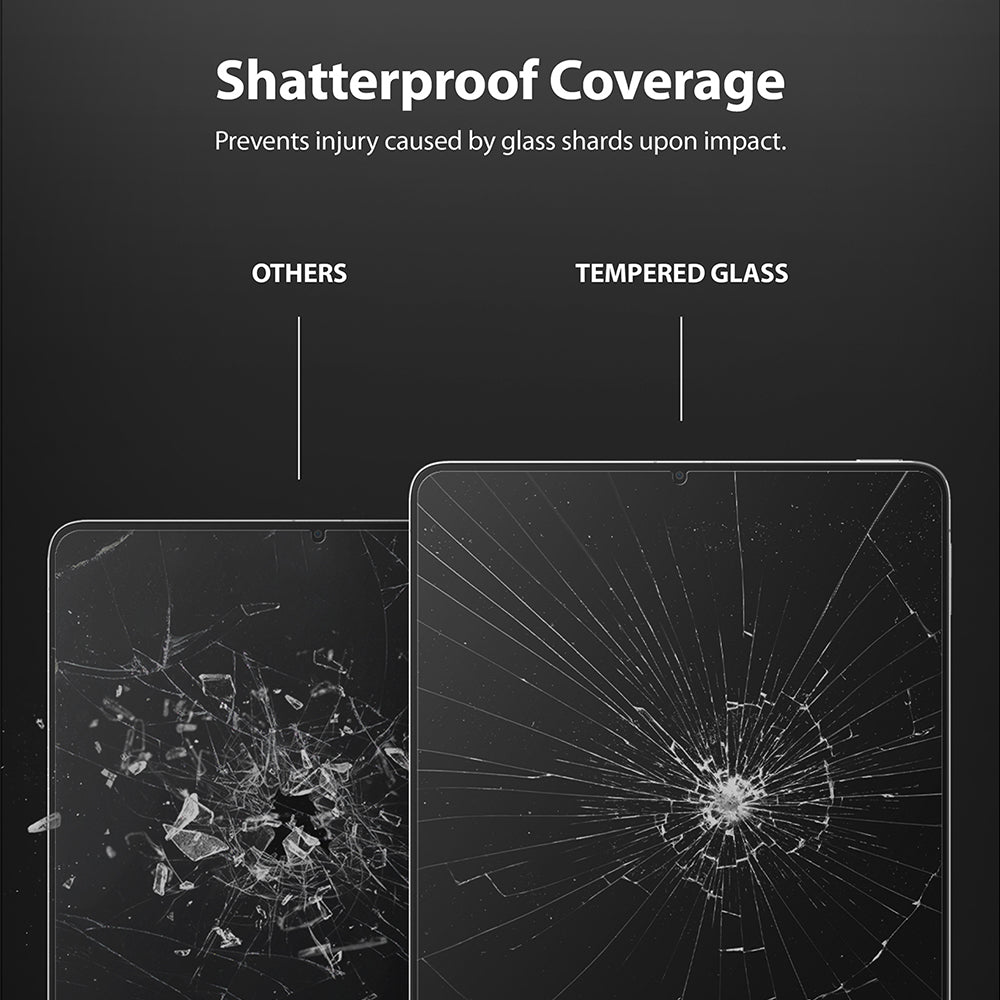 Xiaomi Pad 5 / 5 Pro Screen Protector | Invisible Defender Glass - Xiaomi Pad 5 / 5 Pro Screen Protector - Comparison showing shattered standard glass versus intact tempered glass.