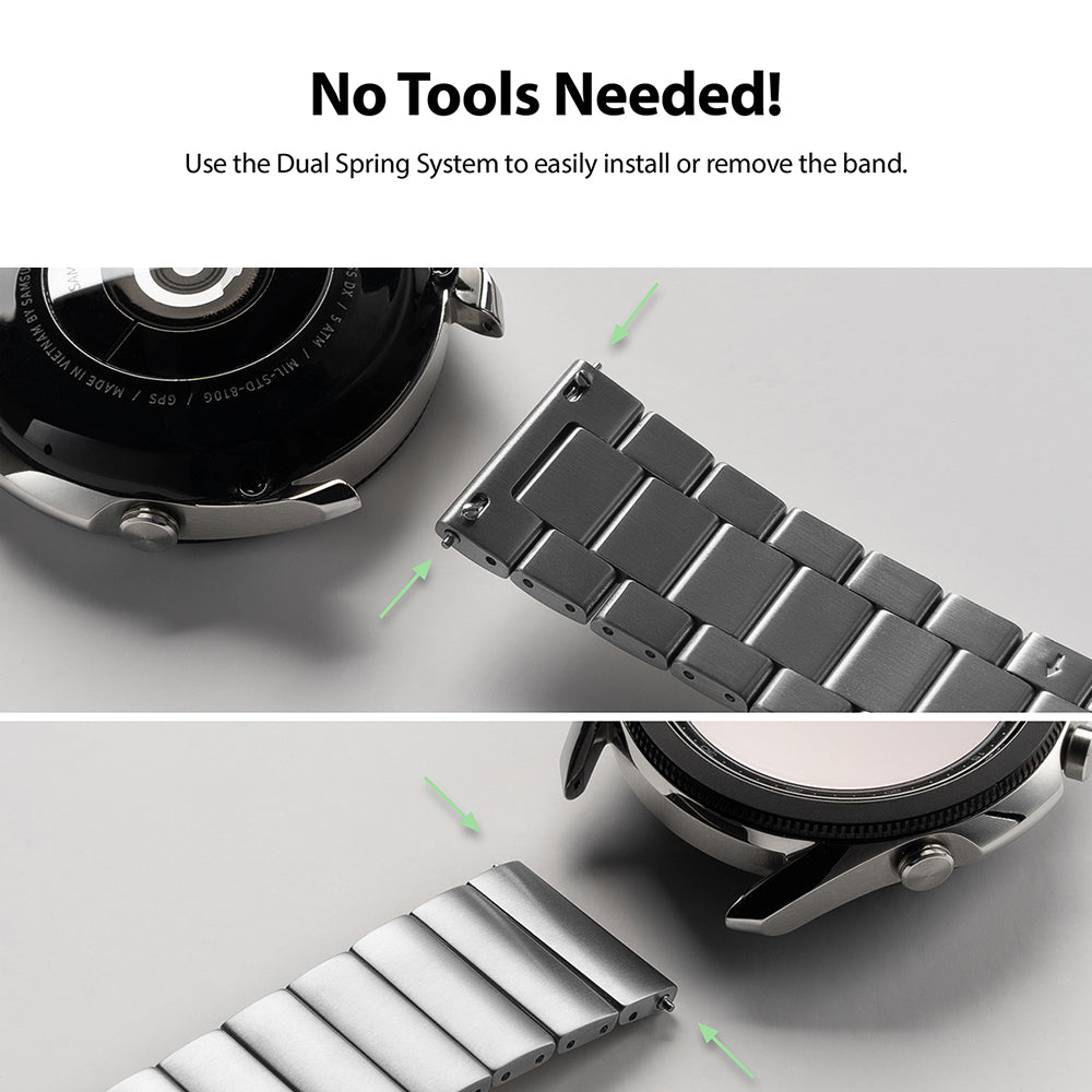 Watch Lug 22mm | Metal One Band α - Silver - Silver metal watch band with dual spring pins for tool-free attachment.