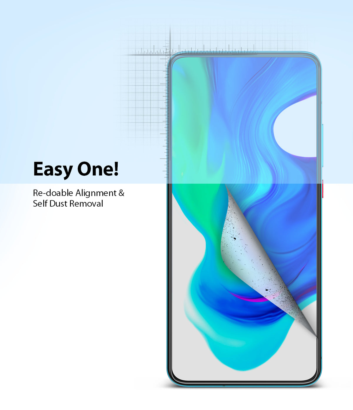 Redmi K30 Pro / Poco F2 Pro Screen Protector | Dual Easy Film - Redmi K30 Pro / Poco F2 Pro Screen Protector - Smartphone screen with a peeling film layer showing dust removal technology.