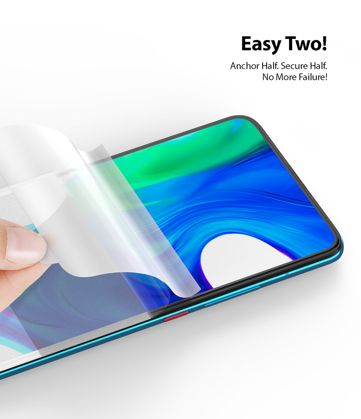 Redmi K30 Pro / Poco F2 Pro Screen Protector | Dual Easy Film - Redmi K30 Pro / Poco F2 Pro Screen Protector - Hand applying a clear protective film to a smartphone screen.