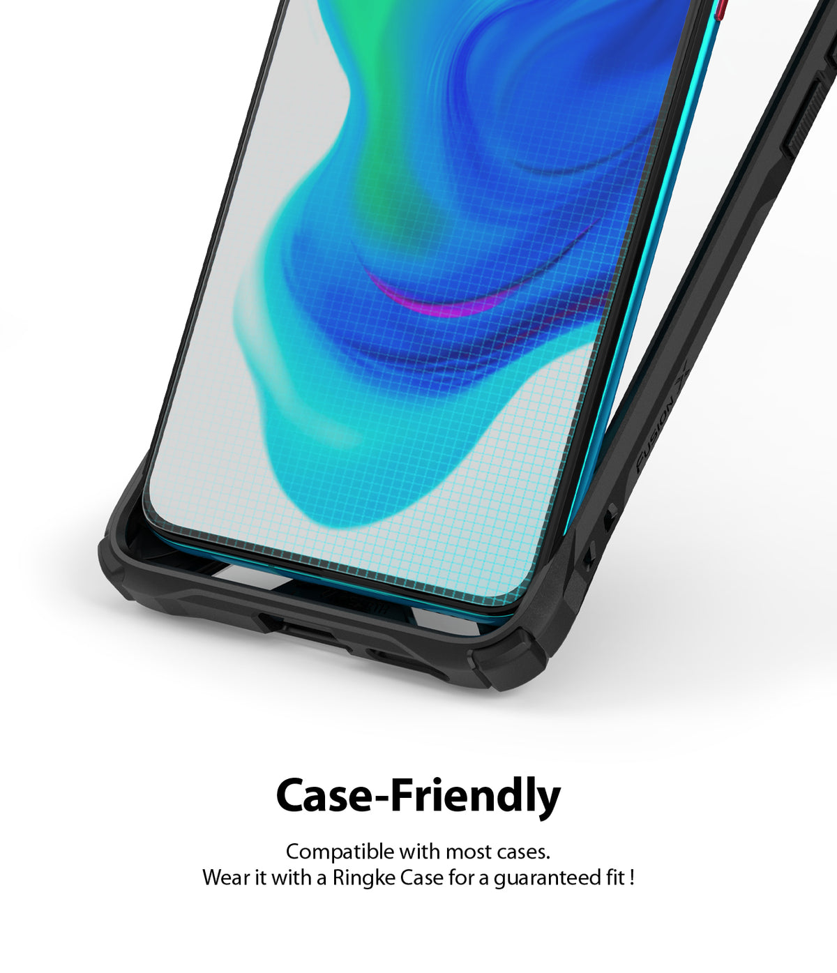 Redmi K30 Pro / Poco F2 Pro Screen Protector | Dual Easy Film - Redmi K30 Pro / Poco F2 Pro Screen Protector - Smartphone with screen film installed inside a black protective case.
