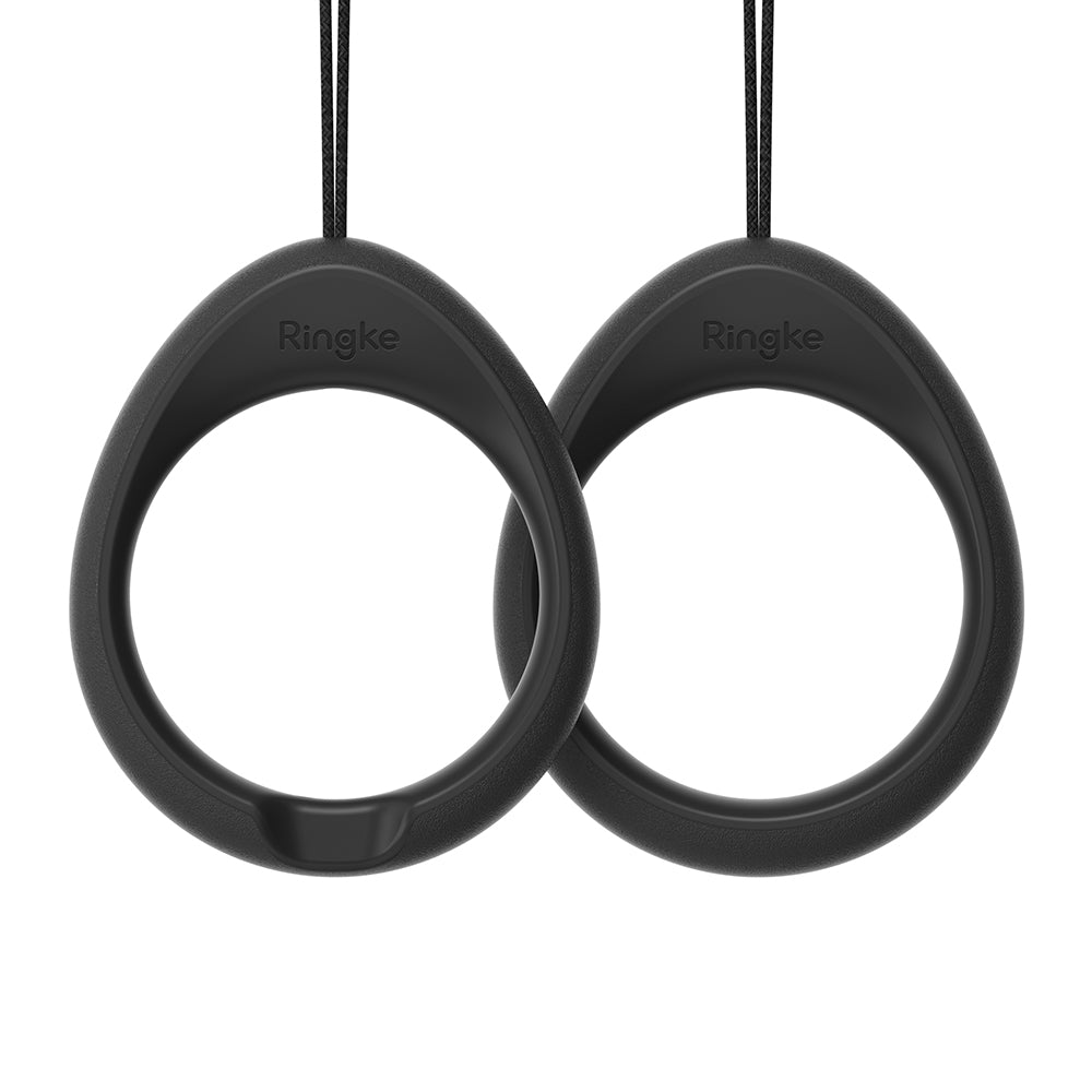 GIFT SET | Google Pixel 7 - Two black Ringke finger strap rings with attached lanyards against a white background.