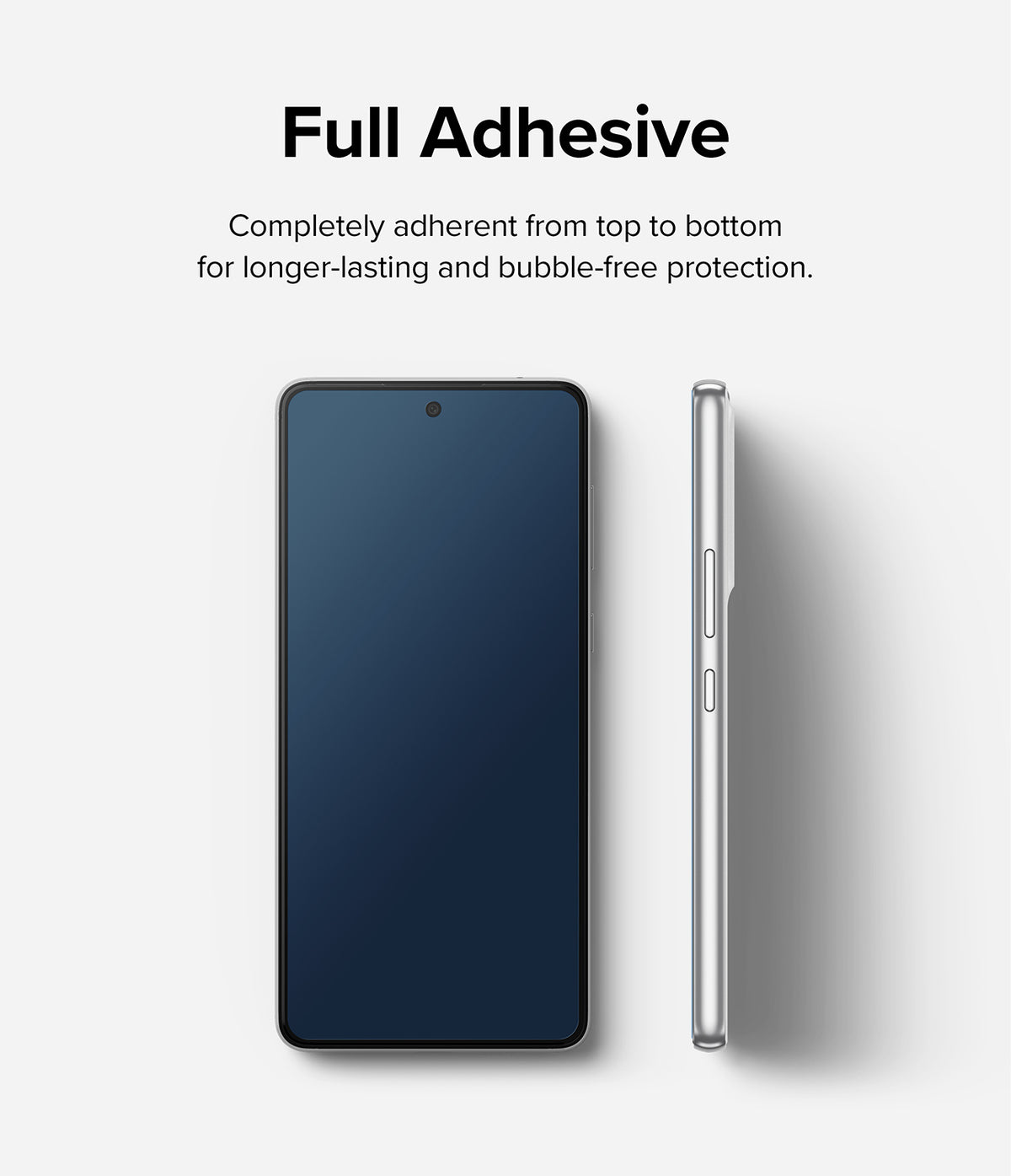Galaxy A53 5G Screen Protector | Invisible Defender - Galaxy A53 5G Screen Protector - Front and side views of a smartphone showing full adhesive coverage for bubble-free protection.