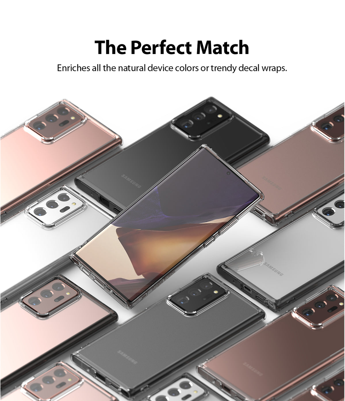 Galaxy Note 20 Ultra Case | Fusion Matte - Multiple Galaxy Note 20 Ultra phones in various colors wearing clear cases.