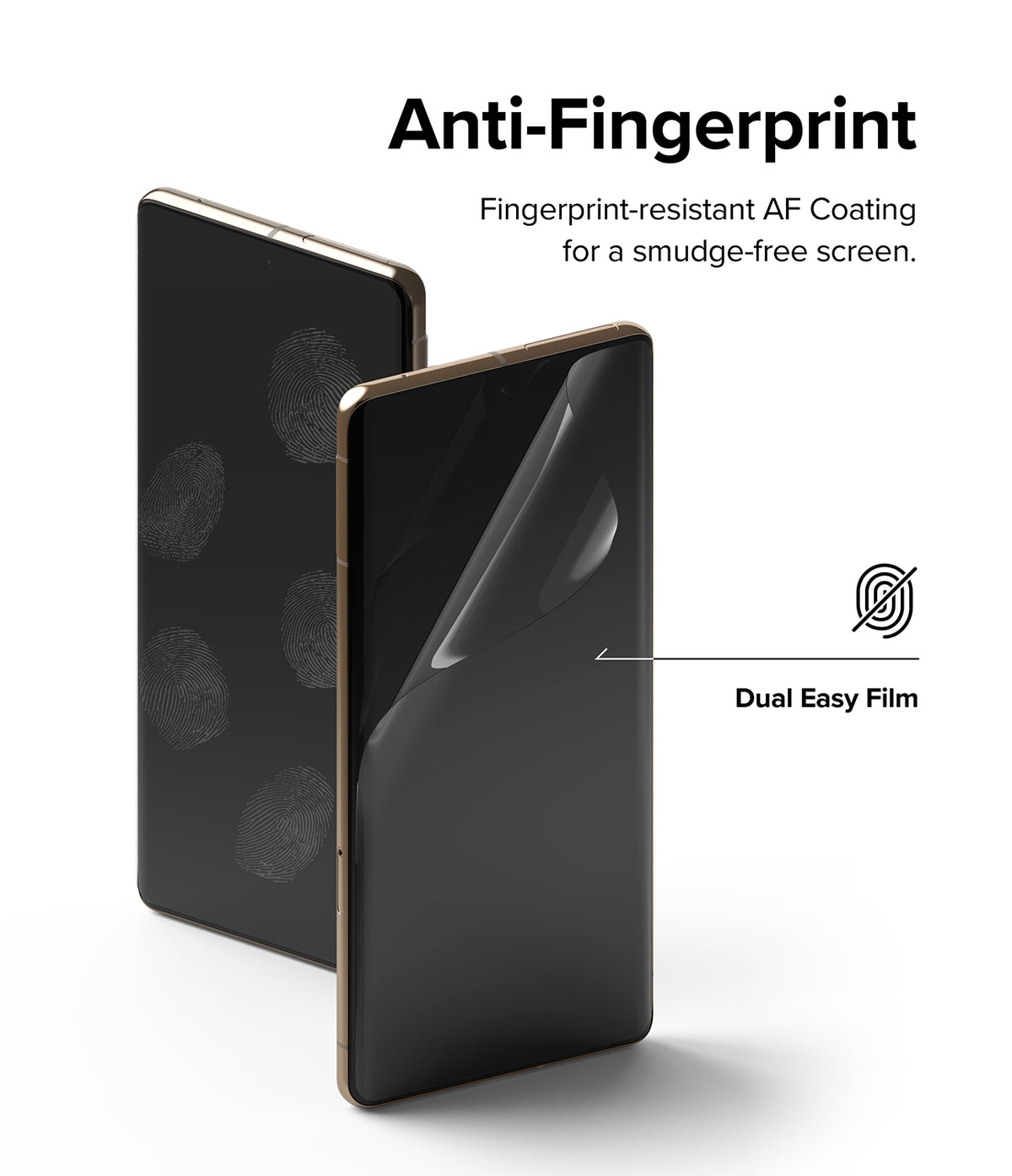 Google Pixel 7 Pro Screen Protector | Dual Easy Film - Two phones showing anti-fingerprint film application.