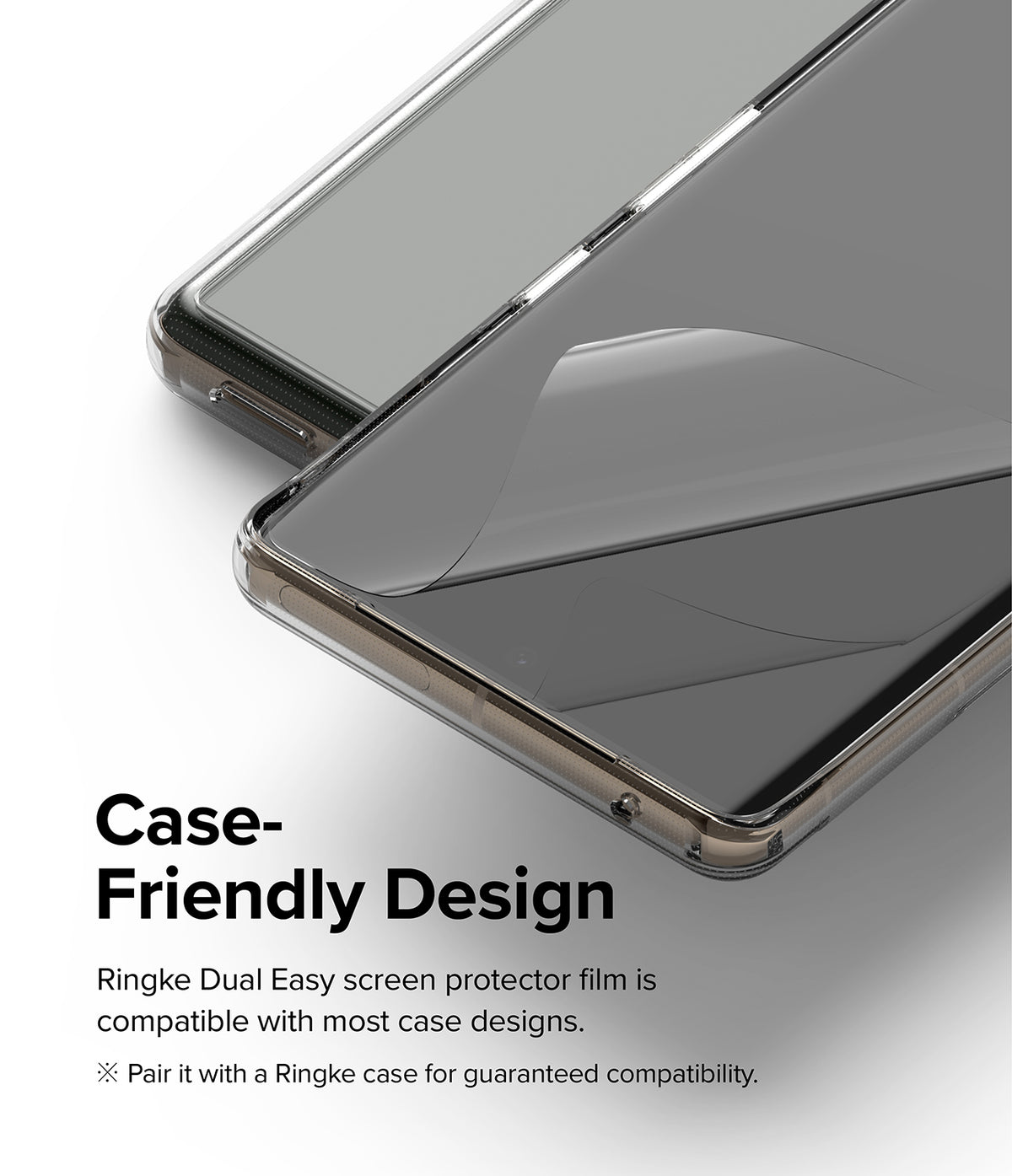 Google Pixel 7 Pro Screen Protector | Dual Easy Film - A clear screen protector film being applied to a smartphone.