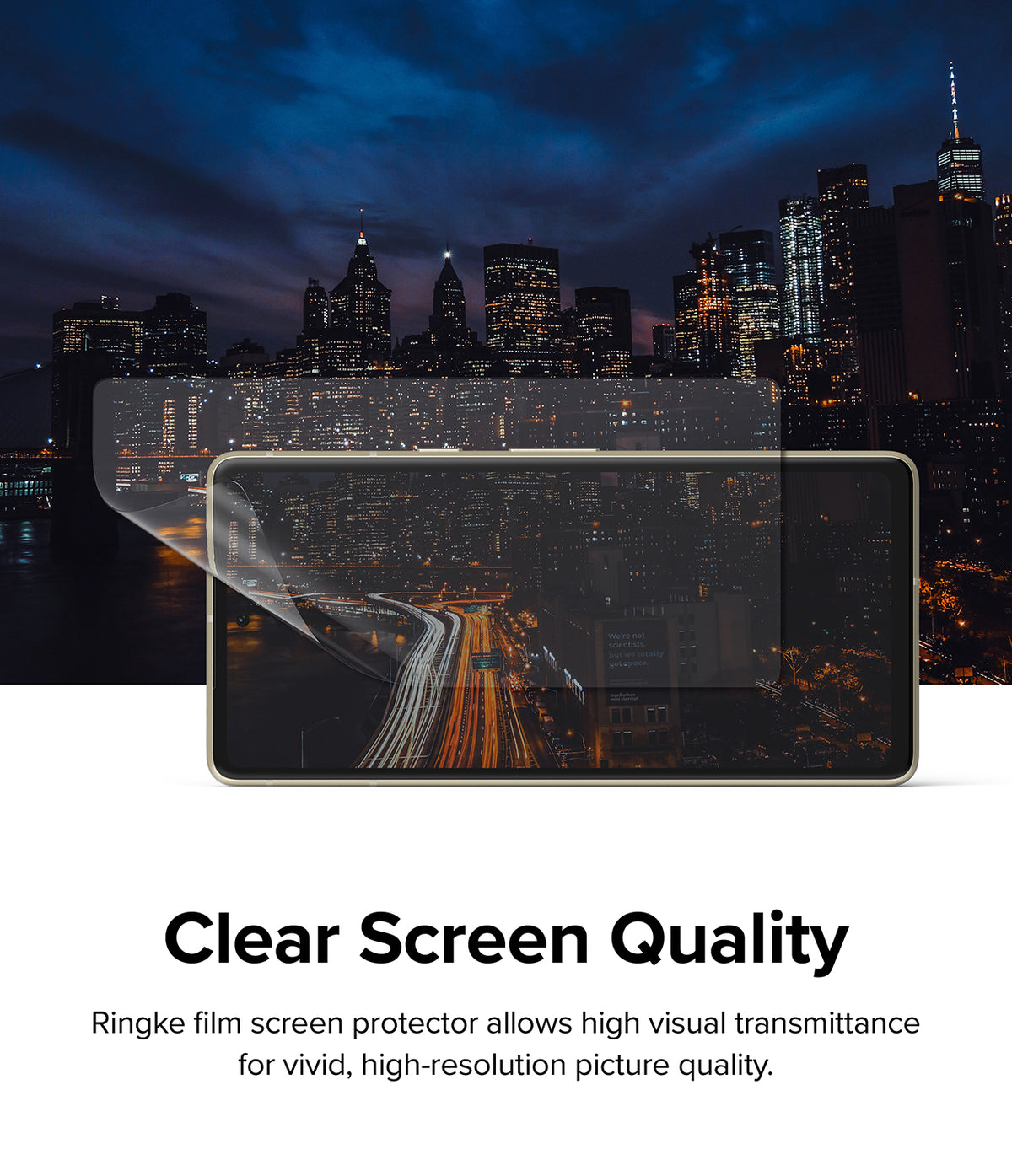 Google Pixel 7 Screen Protector | Dual Easy Film - Transparent screen protector film being applied to a smartphone.