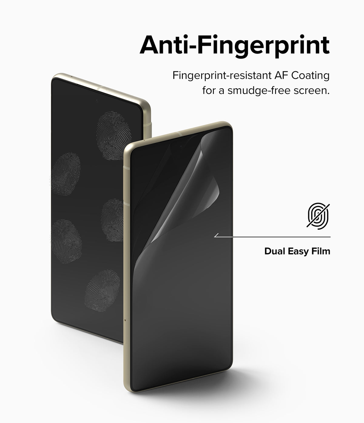 Google Pixel 7 Screen Protector | Dual Easy Film - Two phones showing anti-fingerprint coating and film application.