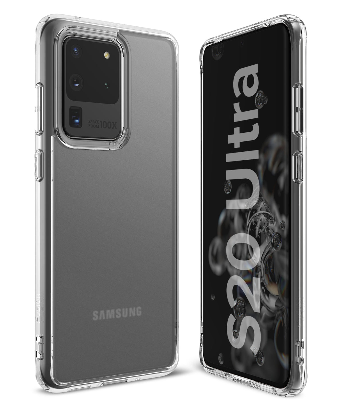 Galaxy S20 Ultra Case | Fusion Matte - Clear protective case showing the back and front of a Galaxy S20 Ultra phone.