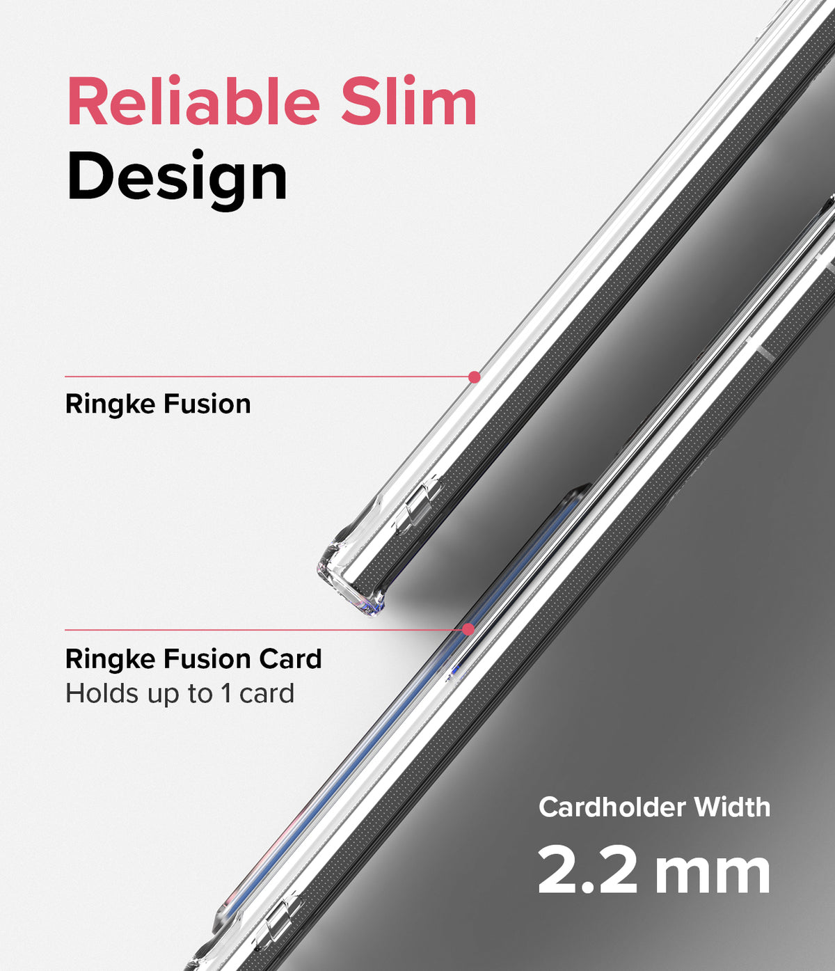 Galaxy S22 Ultra Case | Fusion Card - Side view of a slim clear phone case with a 2.2mm cardholder slot.