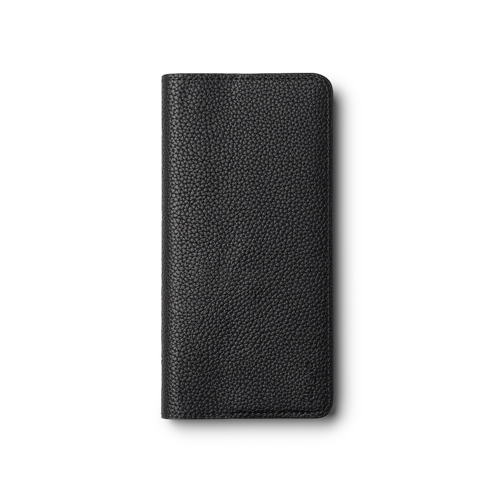 Galaxy S22 Plus Case | Folio Signature Standard - Black pebbled leather folio phone case with a minimalist design.