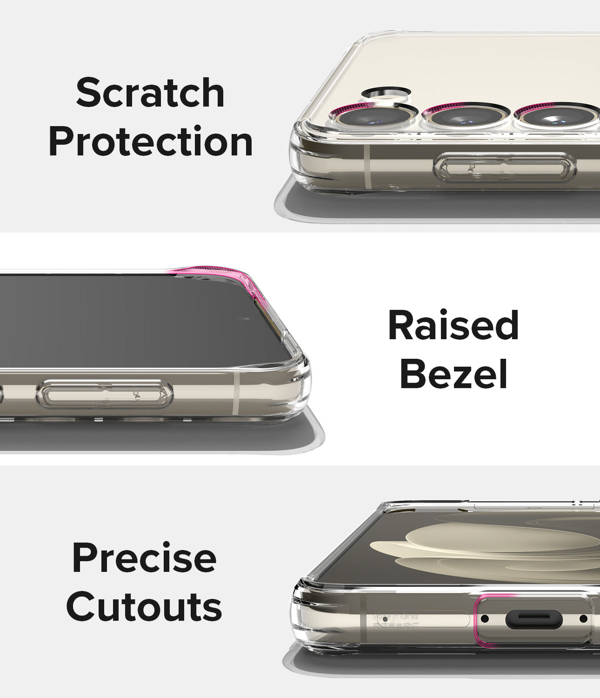 Galaxy S23 Case | Fusion Card - Close-ups showing camera scratch protection, raised screen bezels, and precise port cutouts.