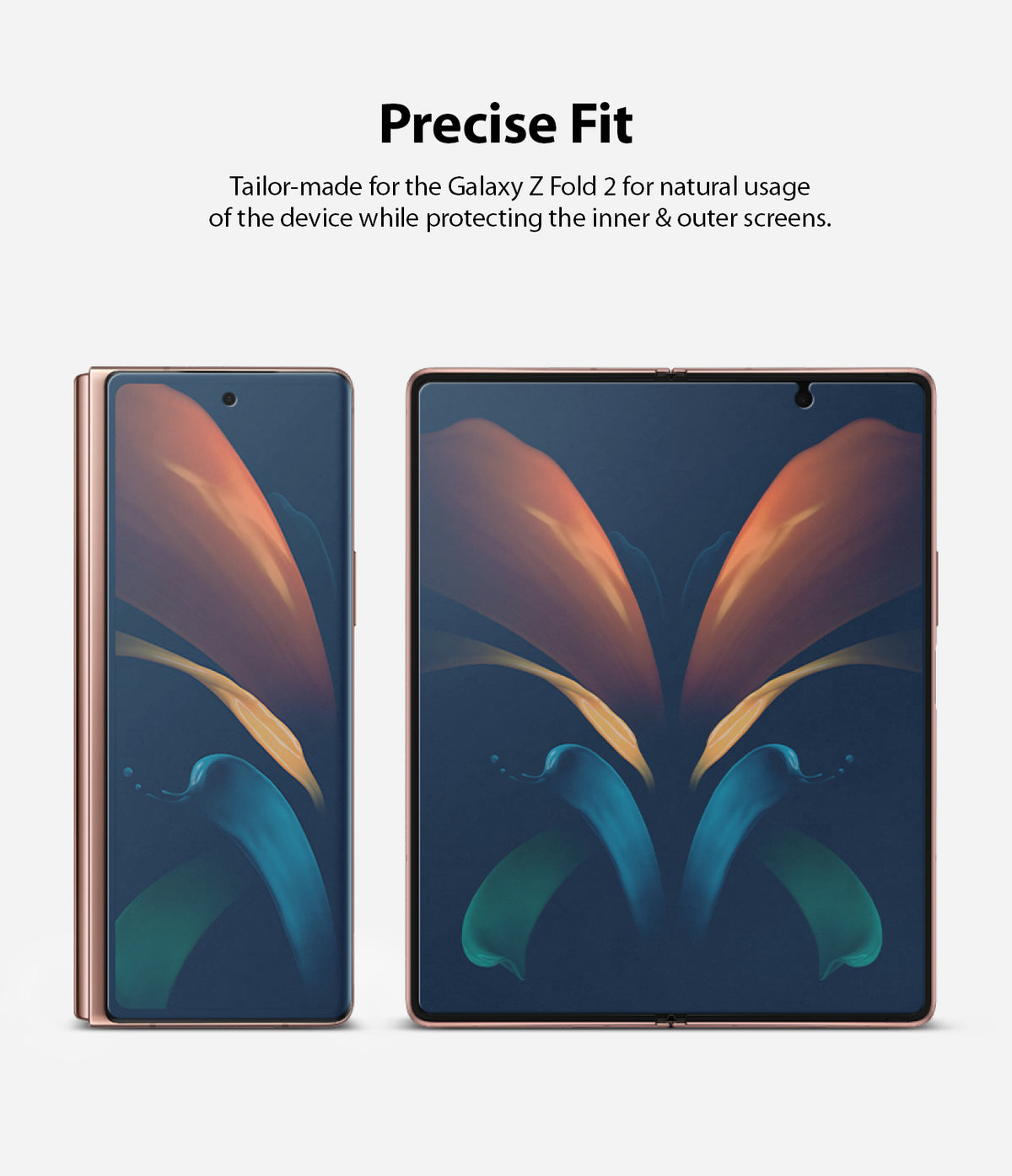 Galaxy Z Fold 2 Screen Protector | Invisible Defender - Galaxy Z Fold 2 Screen Protector - Folded and unfolded Galaxy Z Fold 2 phones showing screen protector coverage.