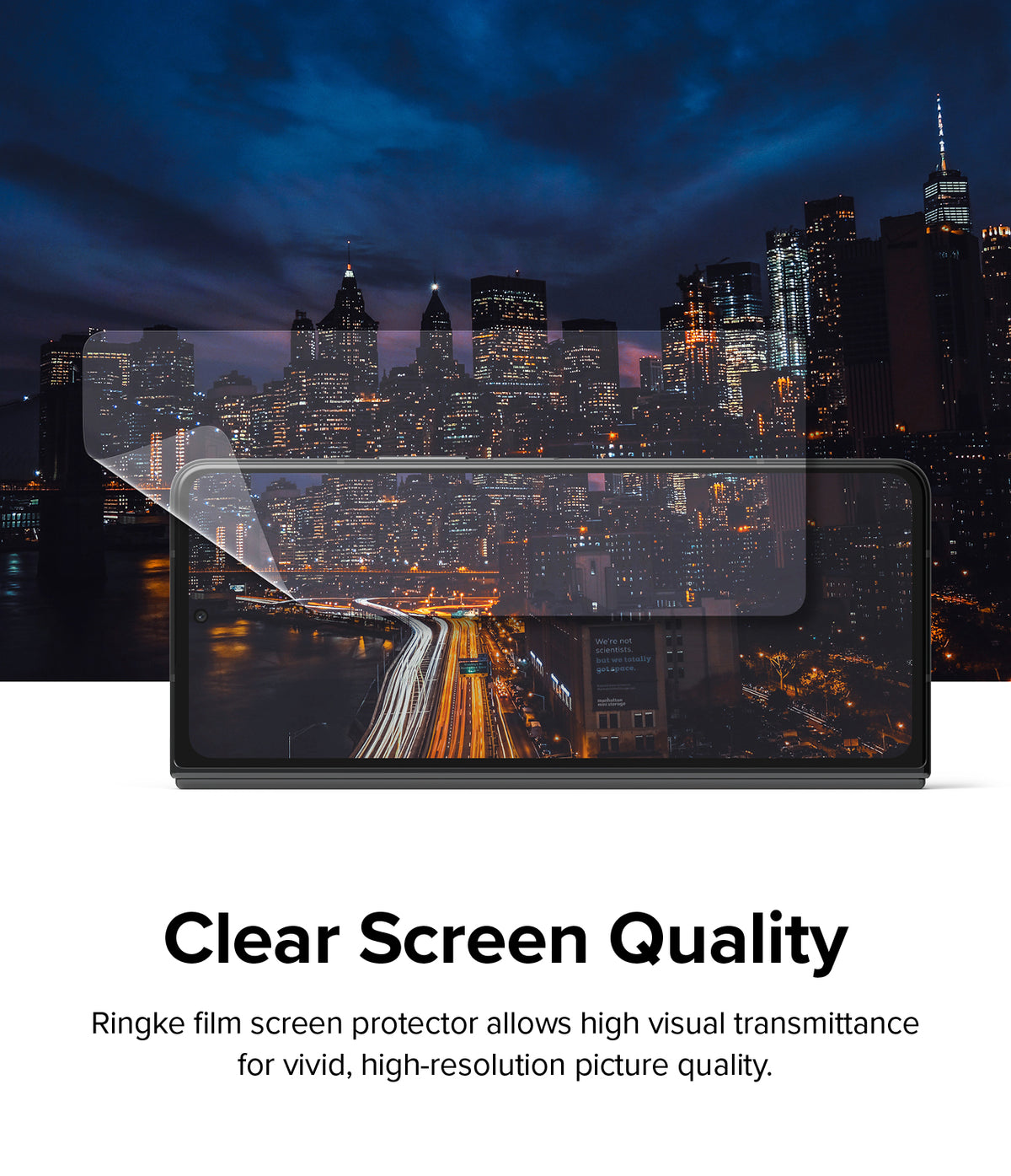 Galaxy Z Fold 4 Screen Protector | Dual Easy Film - Transparent screen protector being applied to a smartphone display.