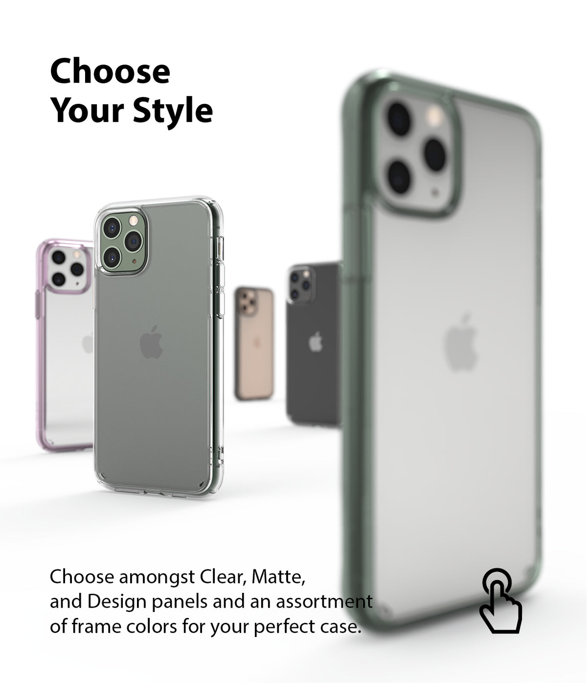 iPhone 11 Pro Case | Fusion Matte - Multiple iPhone 11 Pro phones with various colored cases arranged on a white background.
